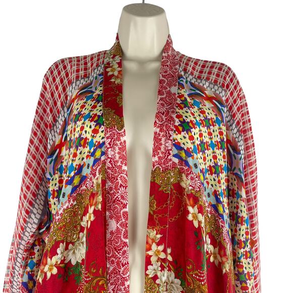 Johnny Was Dolce Mix Print Kimono Jacket Pockets Red Size XS - Picture 4 of 9